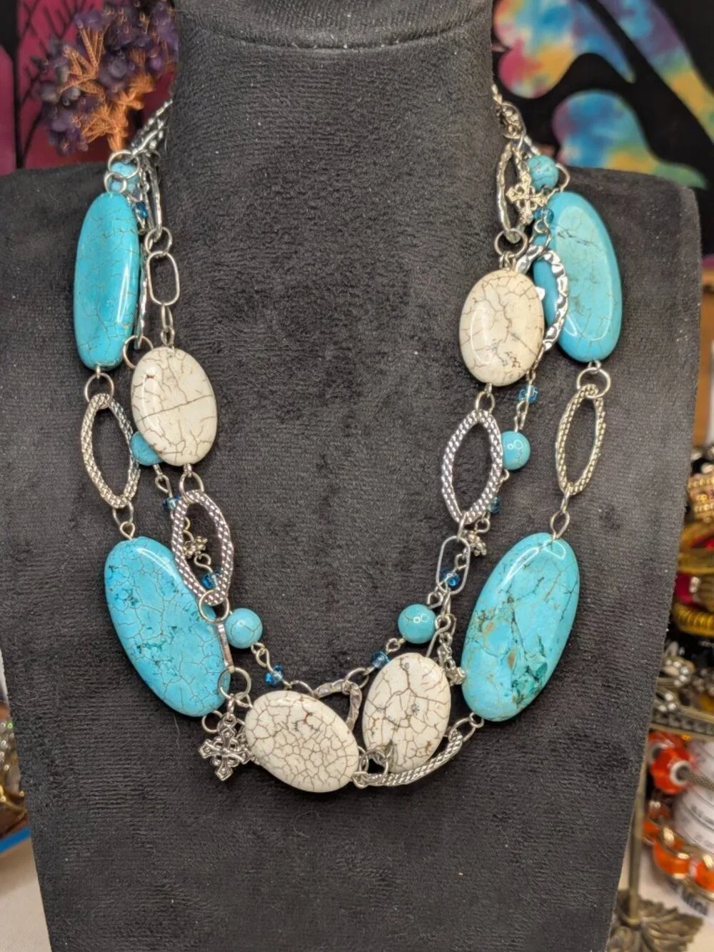 I.N.C. Turquoise and Howlite Triple Strand Necklace